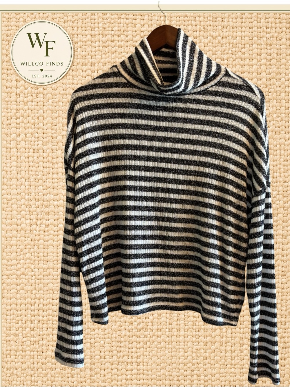 Sanctuary Black White Striped Metallic Turtleneck Sweater Size S